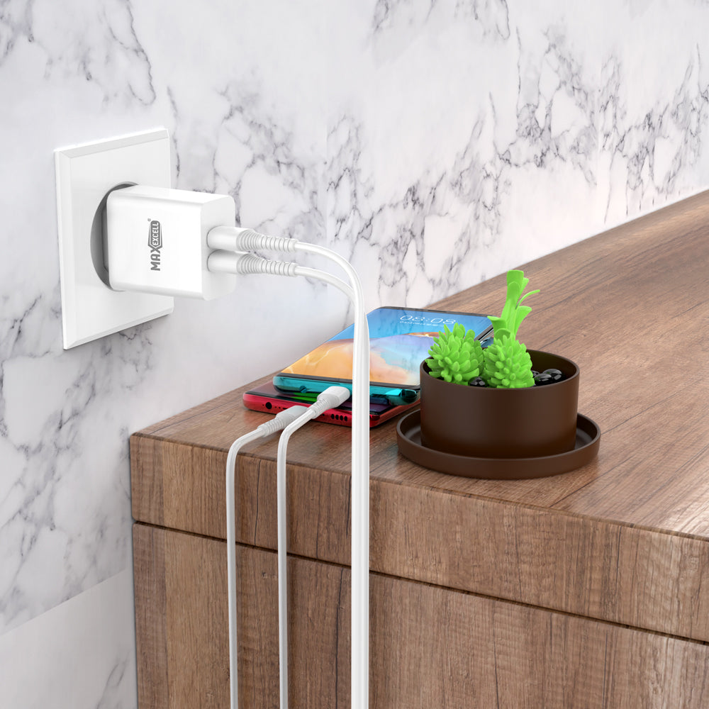 MAXEXCELL Caricabatteria per Cellulare Doppia USB-A 5V 2.4A
