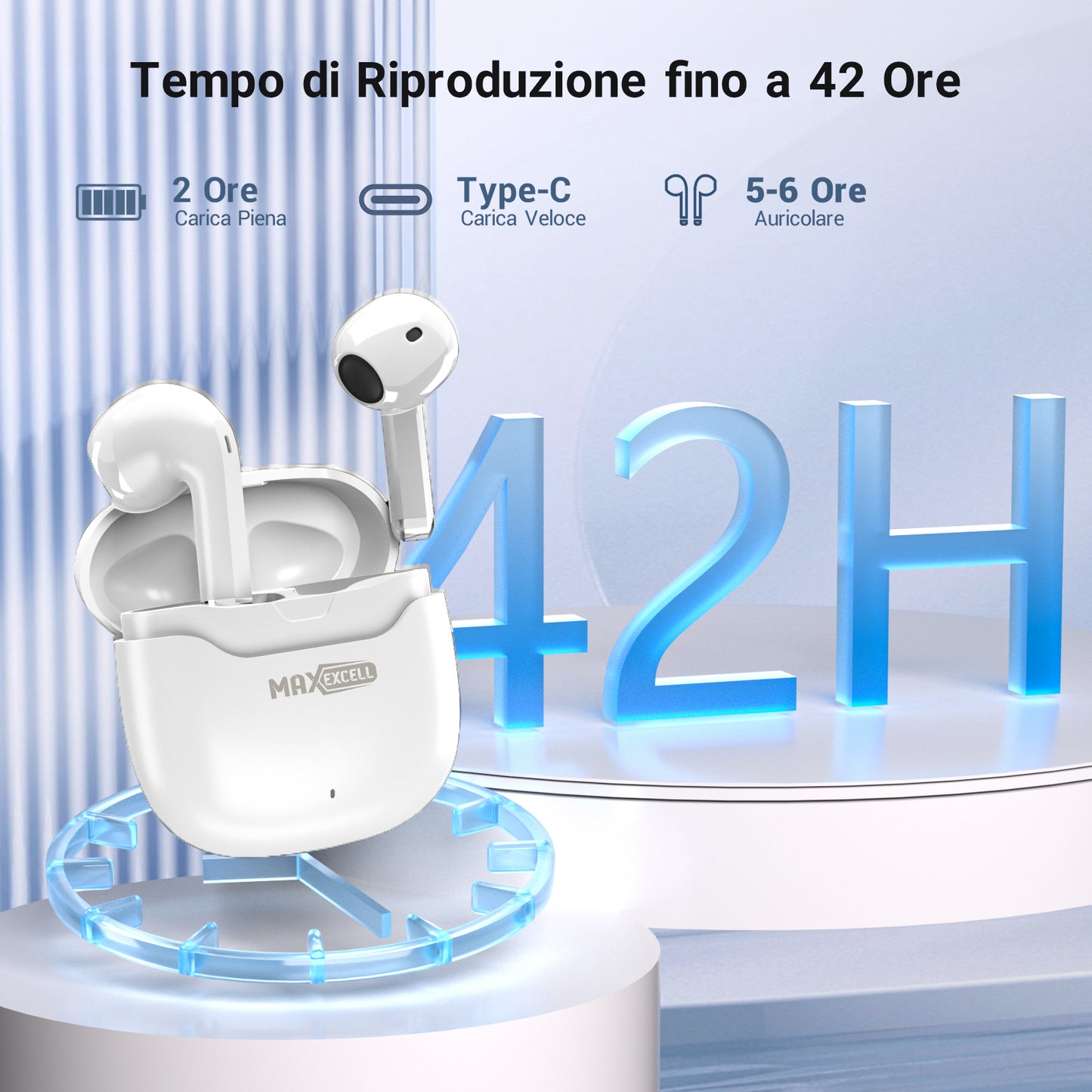 Auricolare Bluetooth – Wireless, Leggero e con Microfono Integrato – Ideale per Lavoro, Sport e Chiamate - MAX-C105