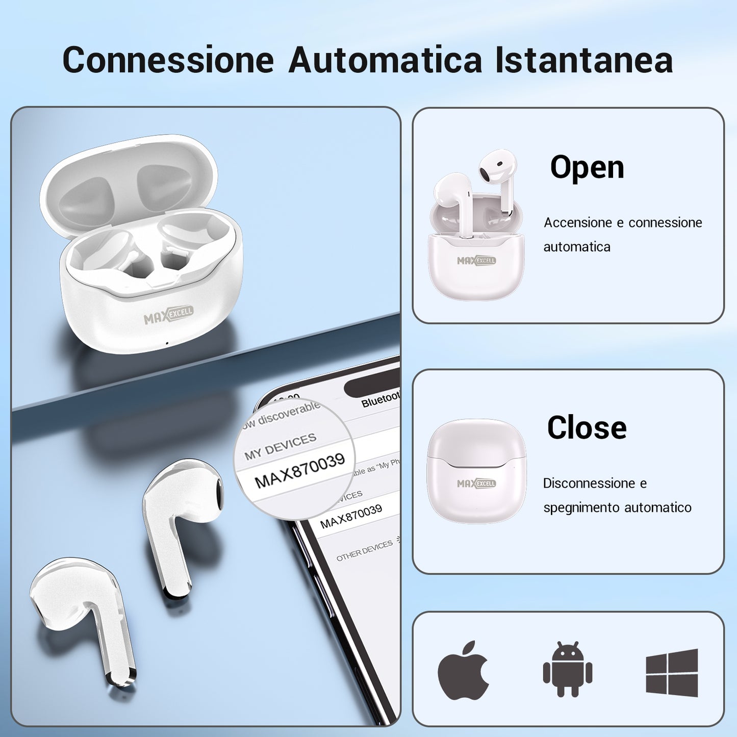 Auricolare Bluetooth – Wireless, Leggero e con Microfono Integrato – Ideale per Lavoro, Sport e Chiamate - MAX-C105