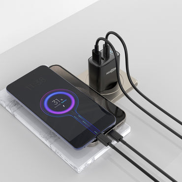Caricatore da Muro 30W PD + QC – 3 Porte (2 USB-C + 1 USB-A) con LED, Ricarica Ultra Rapida, Compatto e Sicuro - MAX-A108