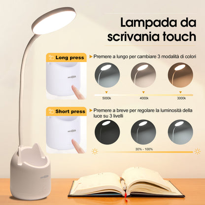 Lampada da Scrivania LED – Collo Flessibile, Ricaricabile, con Supporto Smartphone - MAX-O101