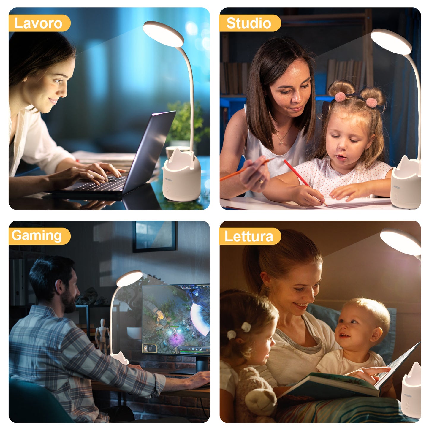 Lampada da Scrivania LED – Collo Flessibile, Ricaricabile, con Supporto Smartphone - MAX-O101