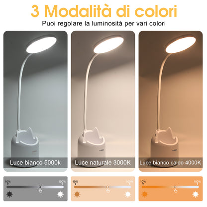 Lampada da Scrivania LED – Collo Flessibile, Ricaricabile, con Supporto Smartphone - MAX-O101